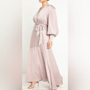 Eloquii Strong Shoulder Satin Surplice Maxi Dress Flounce 22W Mauve EUC